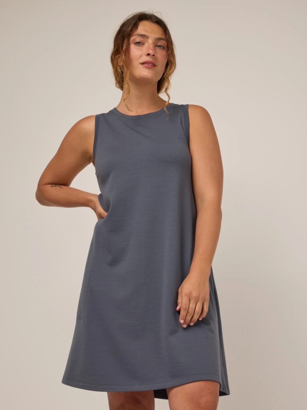 wool& Sierra Merino Wool Tank Dress Odyssey Gray with Pockets | Size S